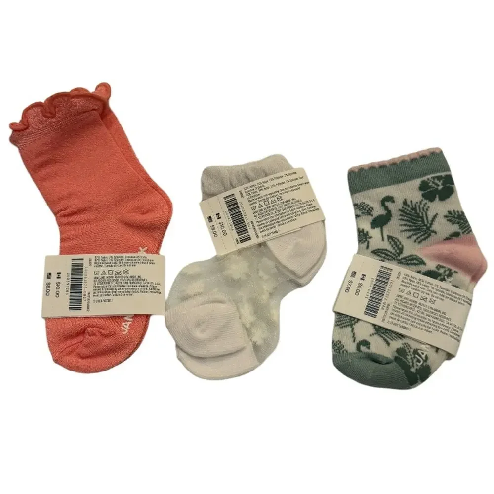 Janie and Jack Girl’s Assorted Socks - Set of 3 Size 12-24M